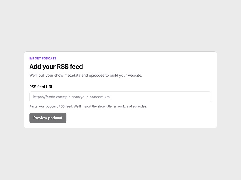 Import podcast RSS feed form